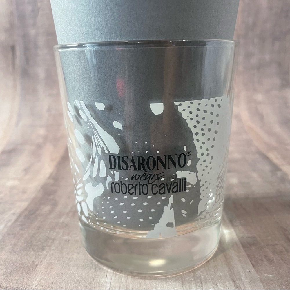 DISARONNO WEARS ROBERTO CAVALLI  4"  TALL Low Ball Glass Animal Print White